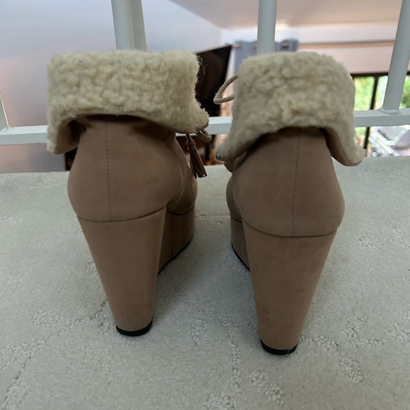 Faux shearling wedges Japan kawaii winter autumn heels size 23 US 6 Jirai boots - Picture 4 of 6
